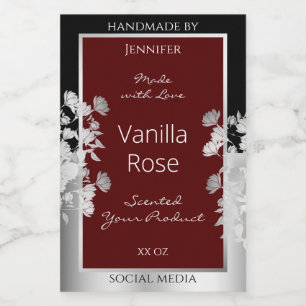 Floral Product Packaging Label Burgundy and Silver
