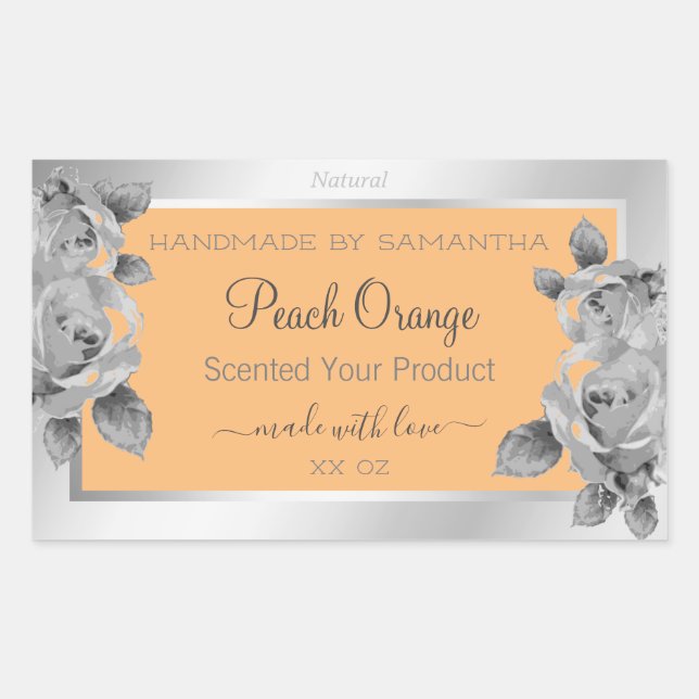 Floral Product Packaging Label Peach Orange Silver (Front)