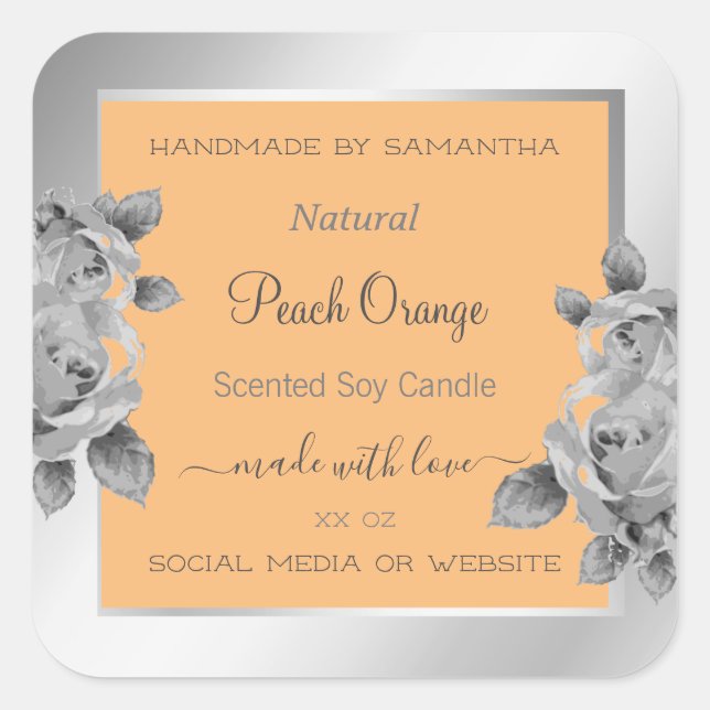 Floral Product Packaging Label Peach Orange Silver (Front)