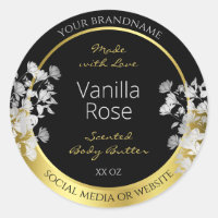 Floral Product Packaging Labels Black Gold Silver