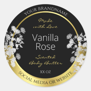 Floral Product Packaging Labels Black Gold Silver