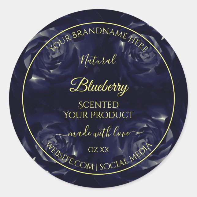 Floral Product Packaging Labels Dark Blue Roses (Front)