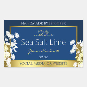 Floral Product Packaging Labels Deep Blue and Gold