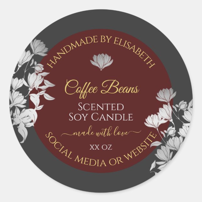 Floral Product Packaging Labels Gold Burgundy Grey (Front)