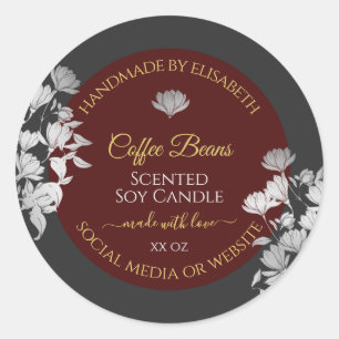 Floral Product Packaging Labels Gold Burgundy Grey