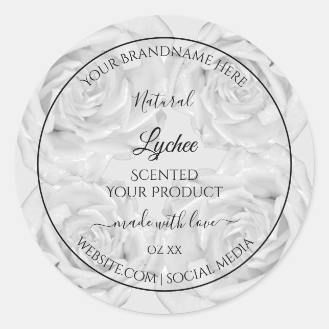 Floral Product Packaging Labels Light Grey Roses (Front)