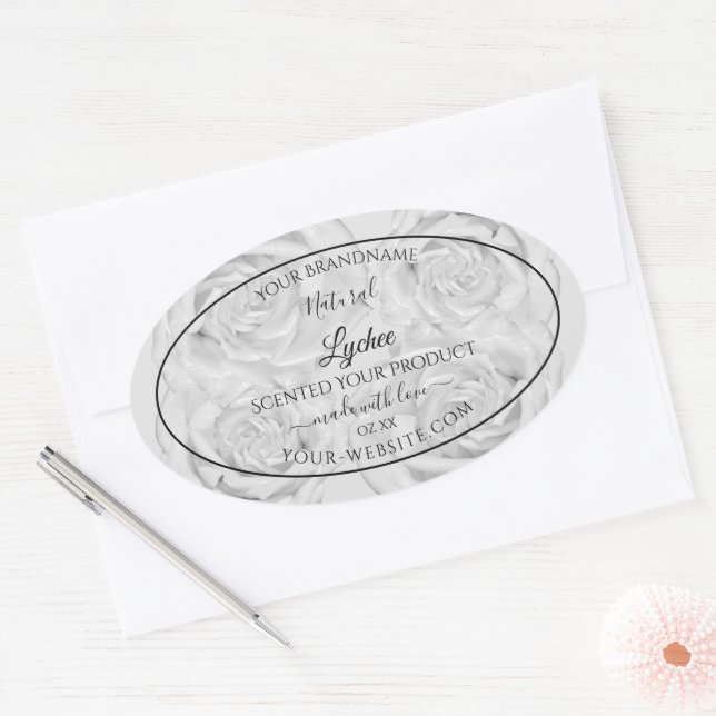 Floral Product Packaging Labels Light Grey Roses (Envelope)