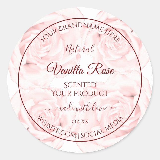Floral Product Packaging Labels Light Pink Roses (Front)