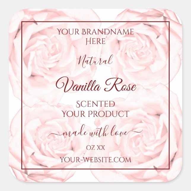 Floral Product Packaging Labels Light Pink Roses (Front)