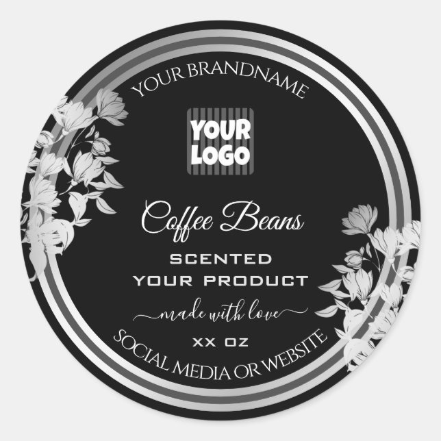 Floral Product Packaging Labels Logo Black Silver (Front)