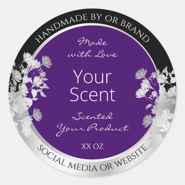 Floral Product Packaging Labels Purple and Silver (Front)