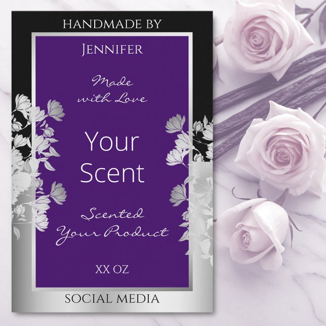 Floral Product Packaging Labels Purple and Silver (Creator Uploaded)