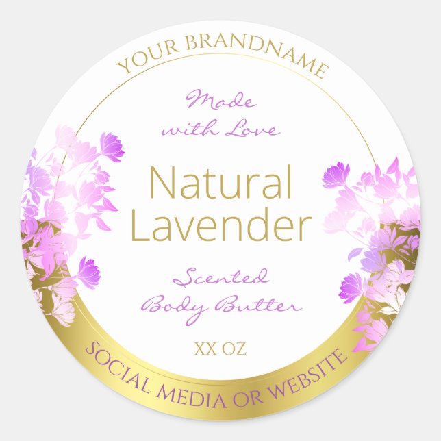Floral Product Packaging Labels White Gold Purple (Front)