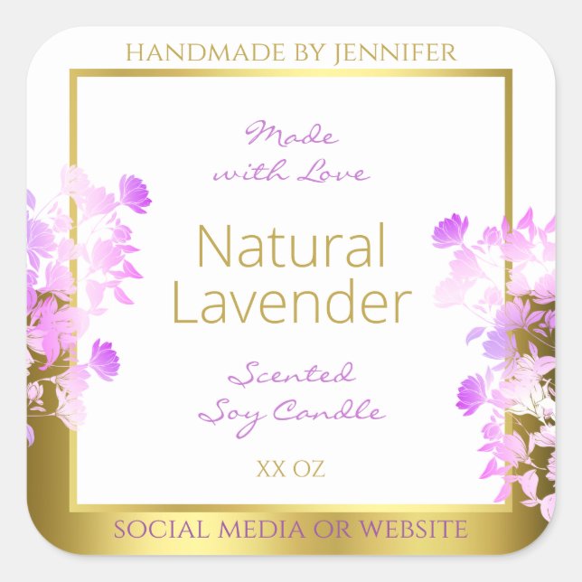 Floral Product Packaging Labels White Gold Purple (Front)