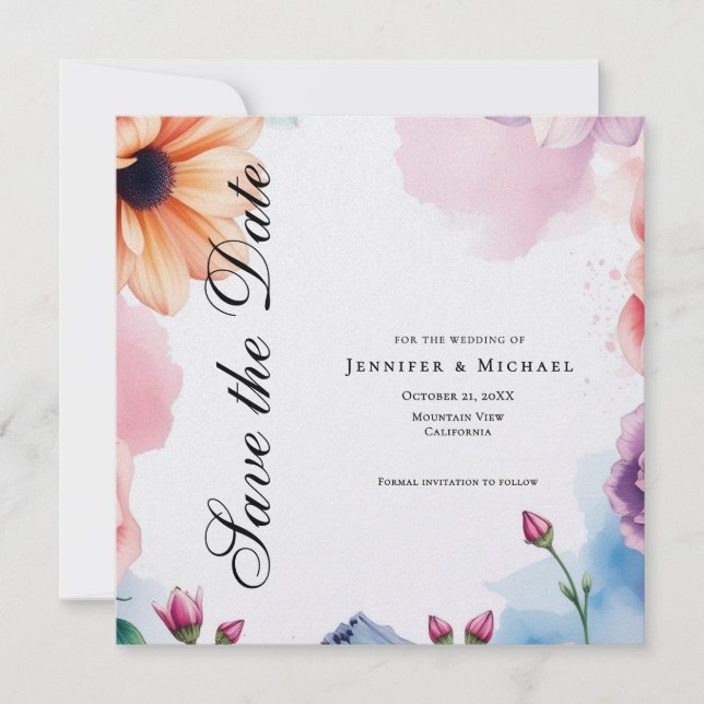Floral Professional Minimalist Modern Plain Save The Date (Front)