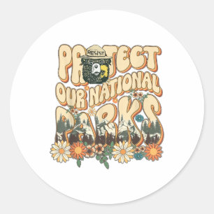 Floral Protect Our National Parks Retro Nature Con Classic Round Sticker