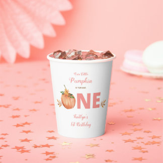 Floral Pumpkin 1st Birthday Party Paper Cups