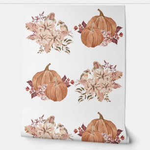 Floral Pumpkin Autumn Brown Orange Watercolor Wallpaper