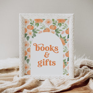 Floral Pumpkin Baby Shower Books and Gifts Sign