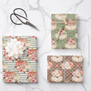 Floral Pumpkin Baby Shower Girl Birthday Party Wrapping Paper Sheet