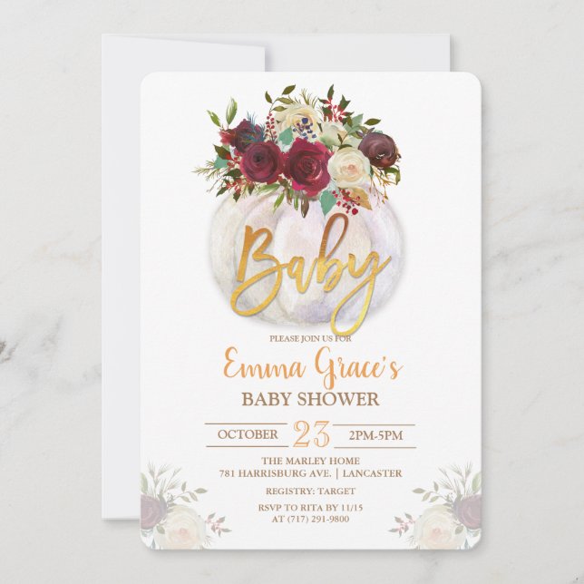 Floral Pumpkin Baby Shower Invitation (Front)