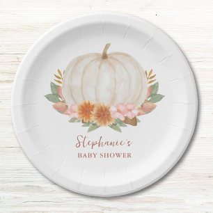 Floral Pumpkin Baby Shower Paper Plate