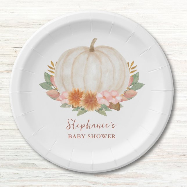 Floral Pumpkin Baby Shower Paper Plate (Creator Uploaded)