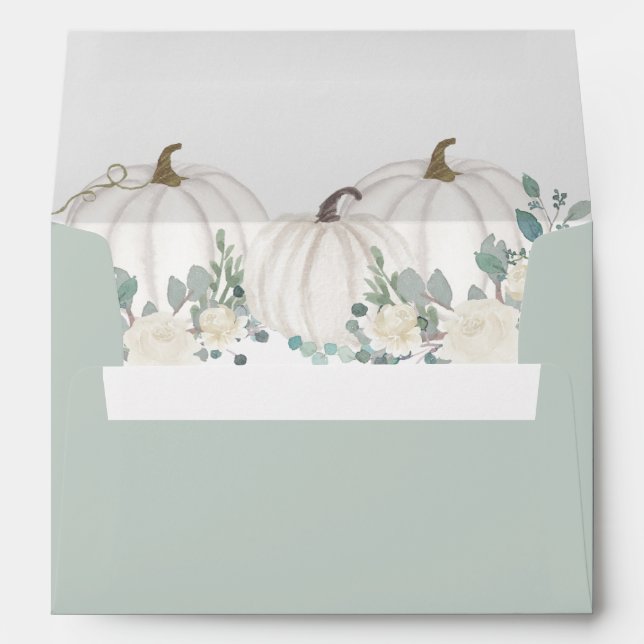 Floral Pumpkin Baby Shower Sage Green Envelope (Back (Bottom))