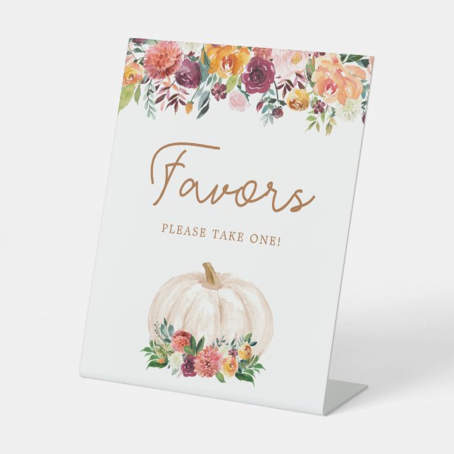 Floral Pumpkin Baby Shower Treats Sign (Front)