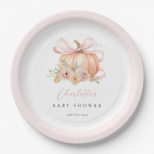 Floral Pumpkin Bow Baby Shower Paper Plate