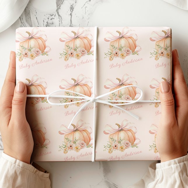 Floral Pumpkin Bow Baby Shower Wrapping Paper (Creator Uploaded)