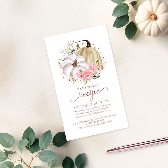 Floral Pumpkin Bridal Shower Recipe Request Enclos Enclosure Card (Creator Uploaded)
