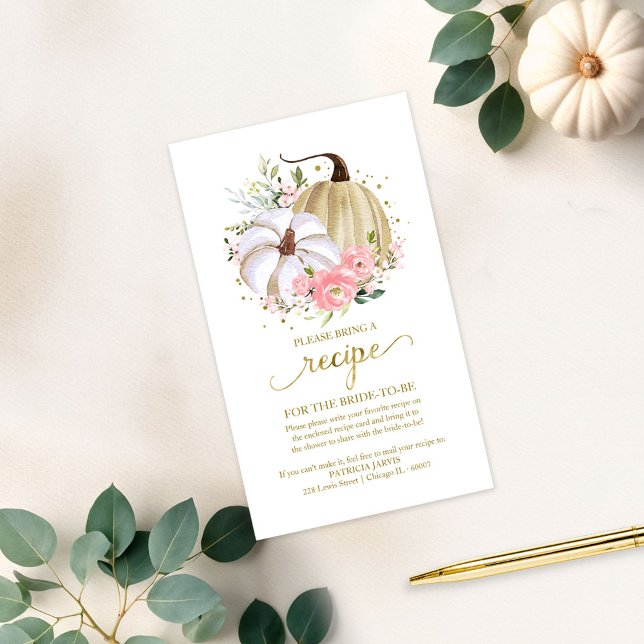 Floral Pumpkin Bridal Shower Recipe Request Enclosure Card (Creator Uploaded)