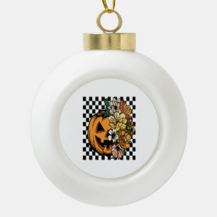 Floral Pumpkin Ceramic Ball Christmas Ornament
