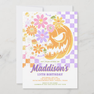 Floral Pumpkin Colourful Halloween 13th Birthday Invitation