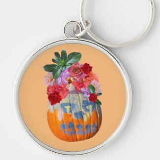Floral Pumpkin Cutout Design Key Ring