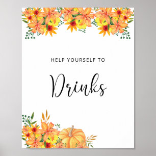 Floral pumpkin Drinks Poster