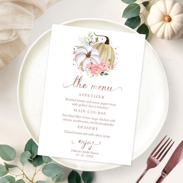 Floral Pumpkin Fall Bridal Shower Menu For Plate I Invitation (Creator Uploaded)