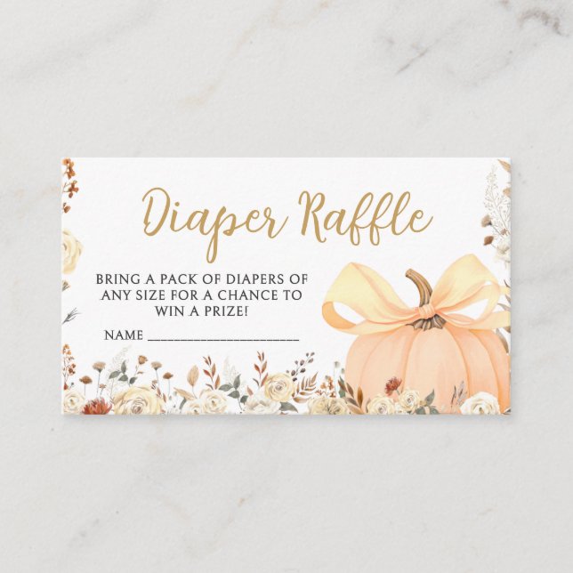 Floral Pumpkin Fall in Love Baby Diaper Raffle Enclosure Card (Front)