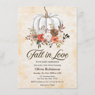 Floral Pumpkin Fall in Love Baby Shower Invitation