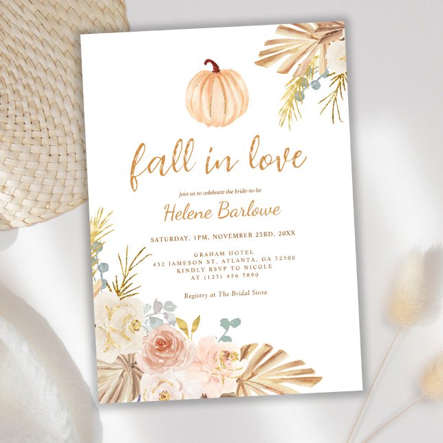 Floral Pumpkin Fall In Love Boho Bridal Shower Invitation (Floral Pumpkin Fall In Love Boho Bridal Shower Invitation)