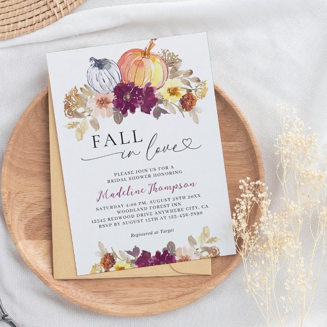 Floral Pumpkin Fall in Love Heart Bridal Shower Invitation (Creator Uploaded)