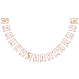 Floral Pumpkin Happy Birthday Banner - Pink Plaid