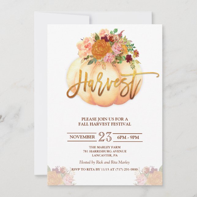 Floral Pumpkin Harvest Festival Invitation (Front)