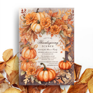 Floral Pumpkin Harvest Watercolor Thanksgiving Invitation