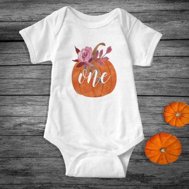 Floral Pumpkin one first birthday Baby Bodysuit (Creator Uploaded)