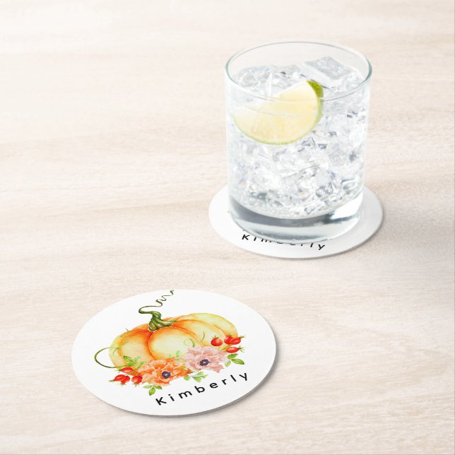 Floral Pumpkin  Round Paper Coaster (Insitu)