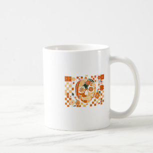 Floral Pumpkin Skull Checkered Fall Halloween Than Coffee Mug