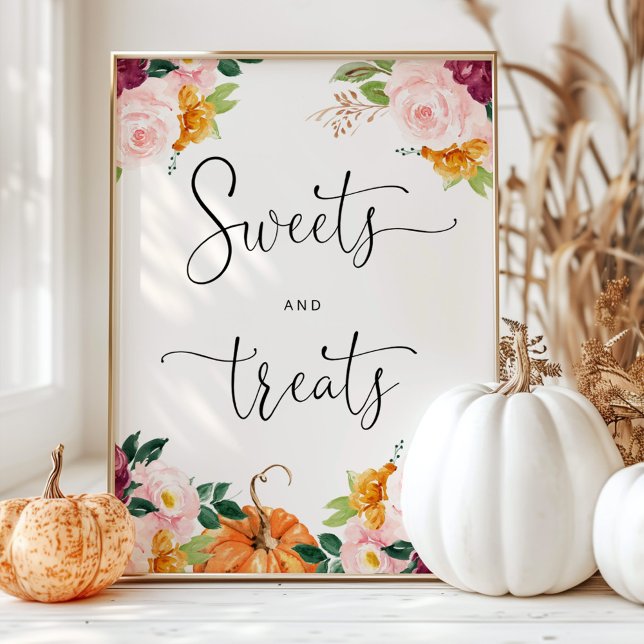 Floral pumpkin sweets and treats baby shower poster (Creator Uploaded)