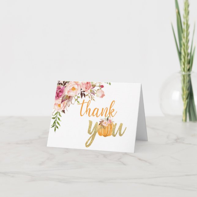 Floral Pumpkin Thank You Card - Orange (Front)